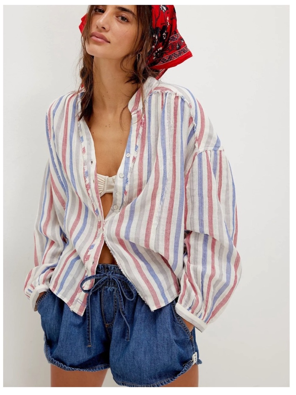 Free People Women's Striped Valley Double Cloth Shirt